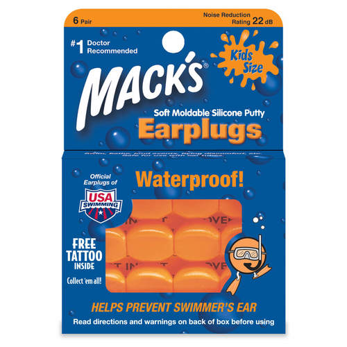 6 Pairs Macks Soft Moldable Silicone Kids Earplugs Swim Study Sleep