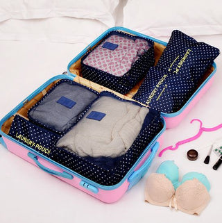 Buy navy-blue-dot 6PCS Travel Luggage Organizer Set Backpack Storage Pouches Suitcase Packing Bags(11 Colors Available)