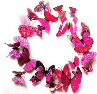 Buy rose-red 12PCS 3D Butterfly Wall Removable Sticker Decals Kids Art Nursery Decor Magnets