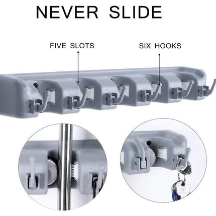 Wall Mounted Mop Broom Brush Holder Organizer Hanger Storage Tools 5 Rack - Go2buy Australia
